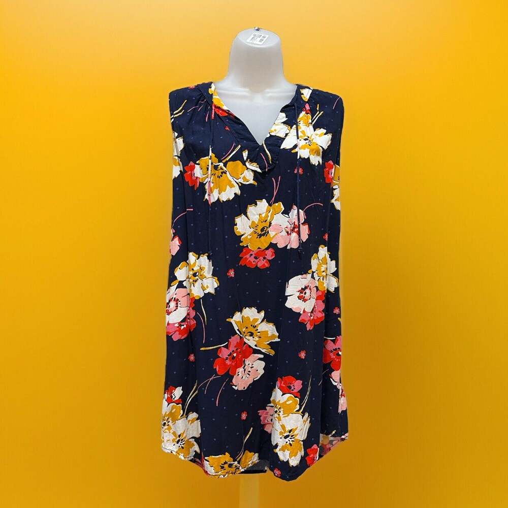 Old Navy Wom Dress Medium Navy Blue Floral Sleeveless A-Line V-Neck Casual